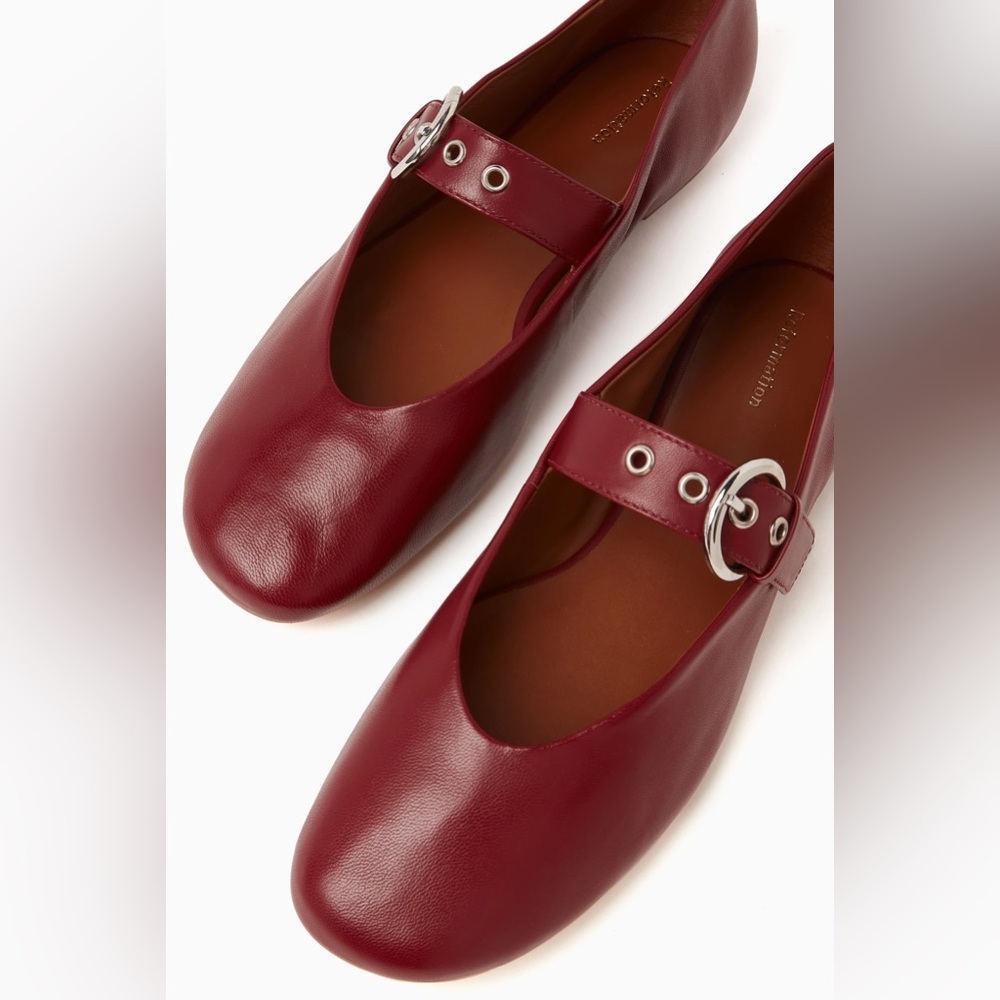 NWOB Reformation Bethany Mary Jane Flats red burgundy nappa leather - Picture 4 of 5